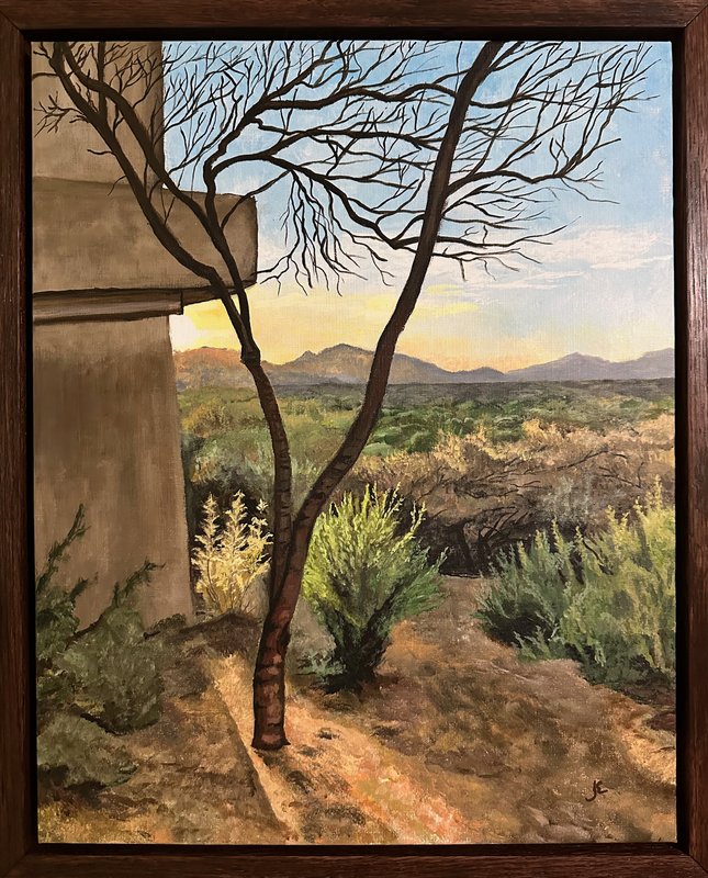 Before and after comparison of Sunrise in Tucson painting - after
